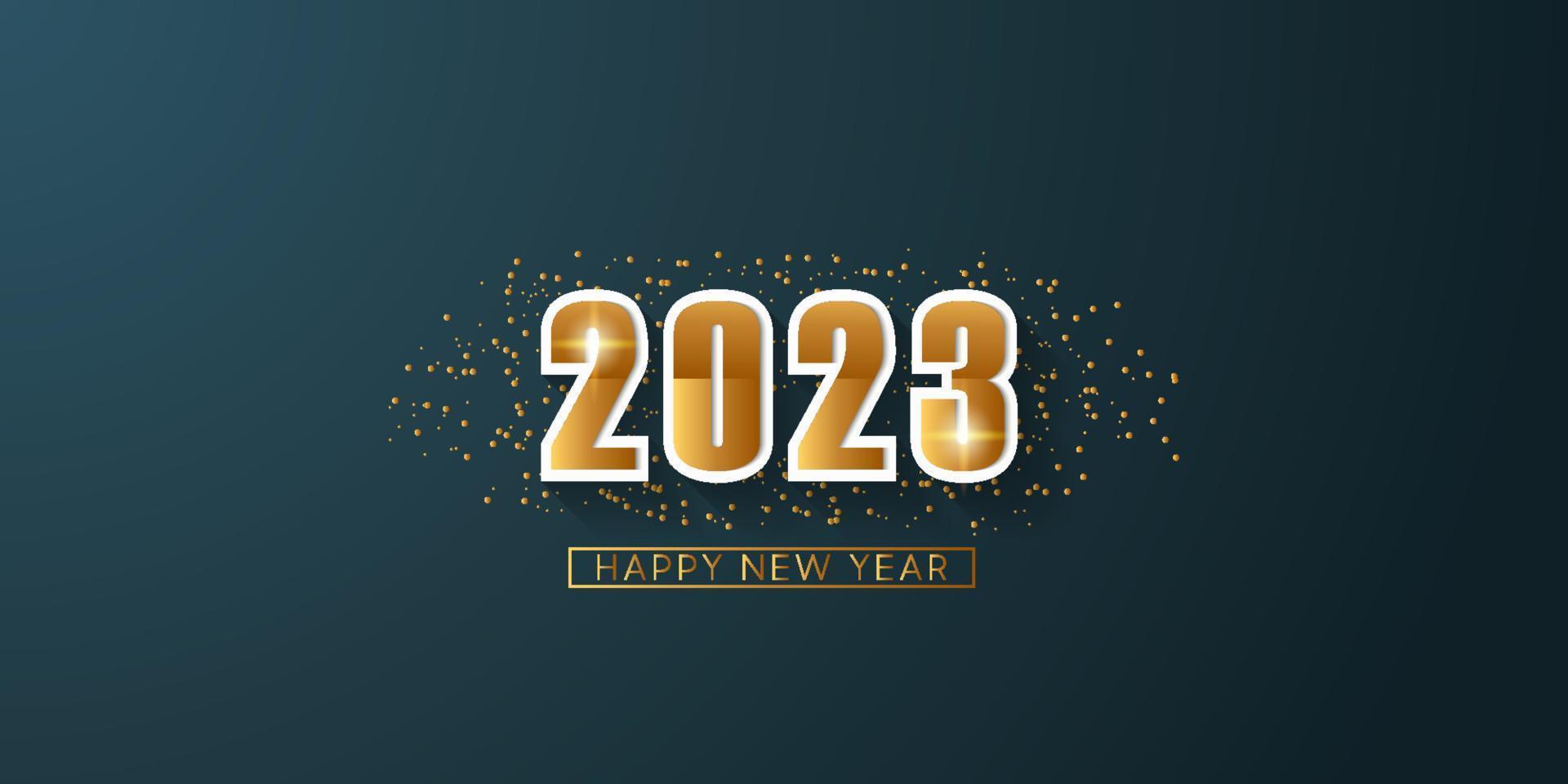 feliz ano novo 2023 vector fundo preto. com números de ouro