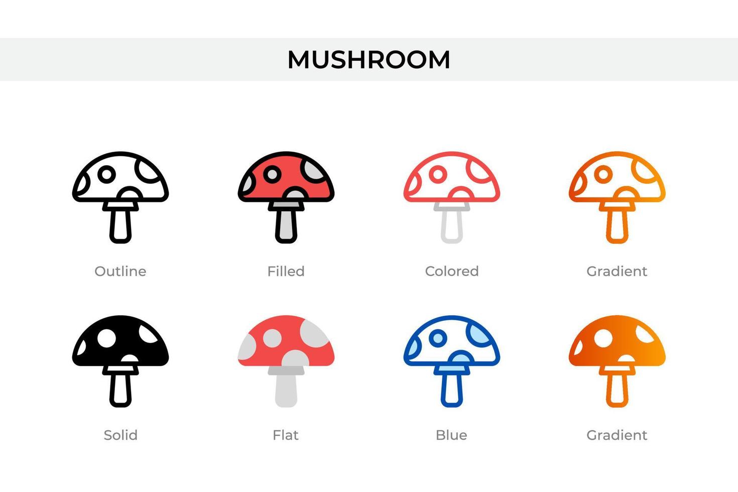 ícone de cogumelo em estilo diferente. ícones vetoriais de cogumelos projetados em estilo de contorno, sólido, colorido, preenchido, gradiente e plano. símbolo, ilustração do logotipo. ilustração vetorial vetor