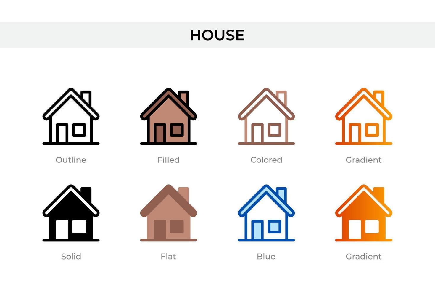 ícone de casa em estilo diferente. ícones de vetor de casa projetados em estilo de contorno, sólido, colorido, preenchido, gradiente e plano. símbolo, ilustração do logotipo. ilustração vetorial