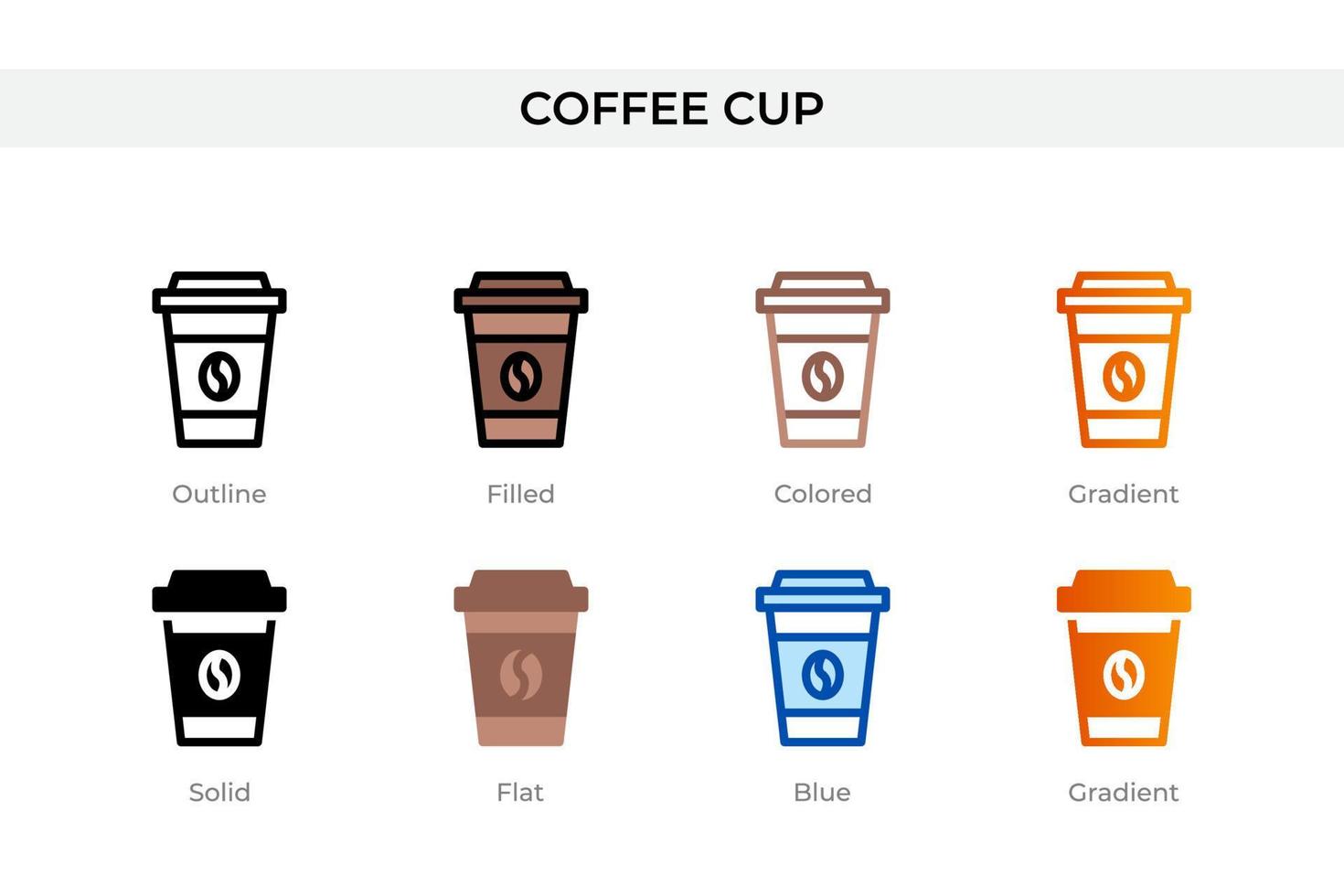 ícone de xícara de café em estilo diferente. ícones vetoriais de xícara de café projetados em estilo de contorno, sólido, colorido, preenchido, gradiente e plano. símbolo, ilustração do logotipo. ilustração vetorial vetor