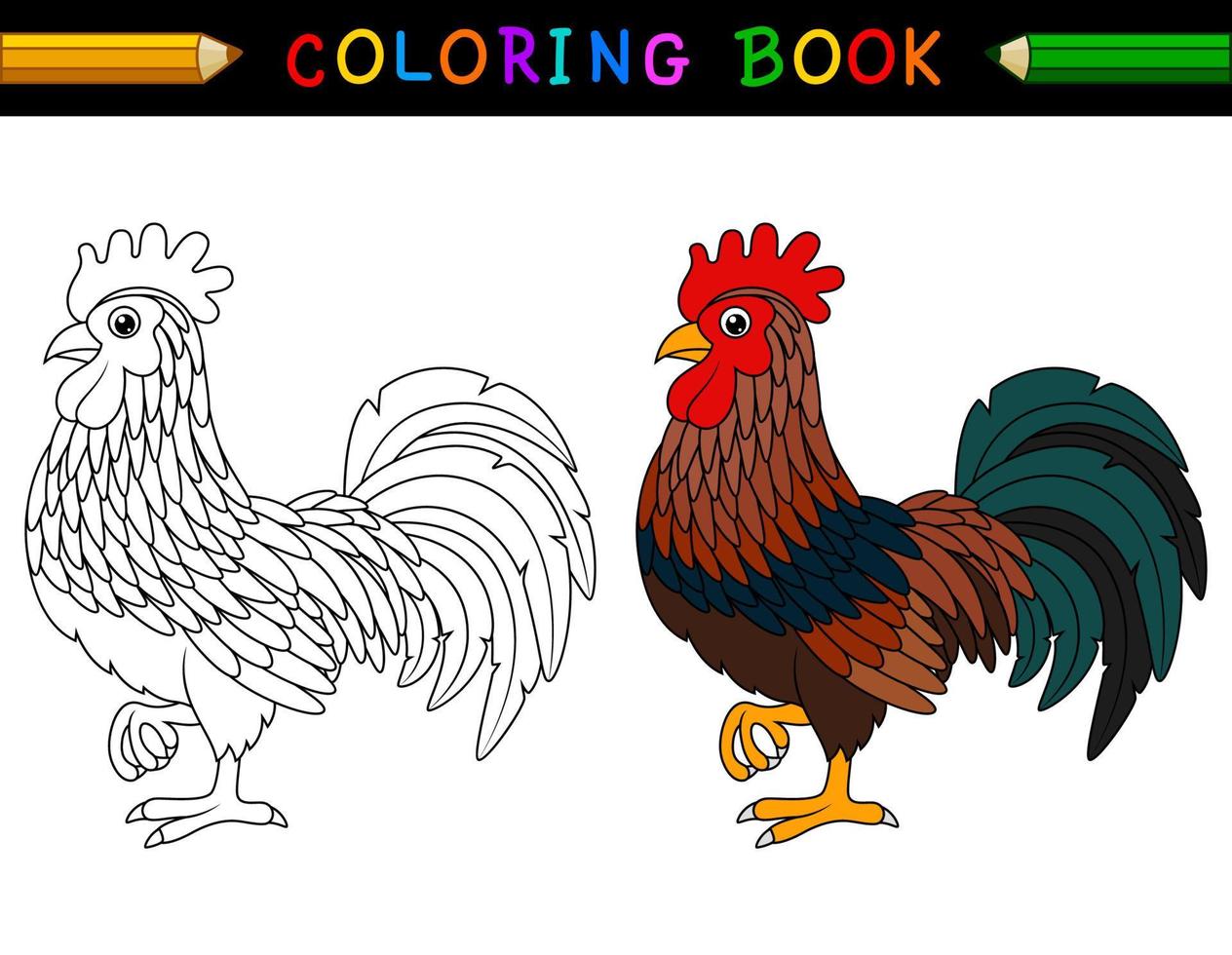 livro de colorir de galo de desenho animado vetor