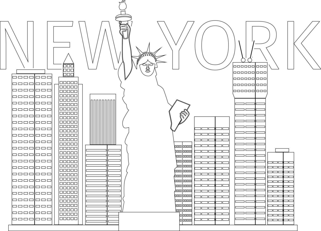 página para colorir de nova york, página para colorir de construção, página para colorir de construção moderna. vetor