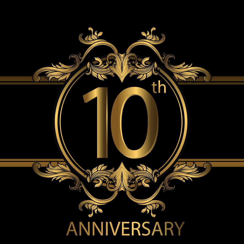 Emblema de luxo dourado de 10º aniversário em preto vetor