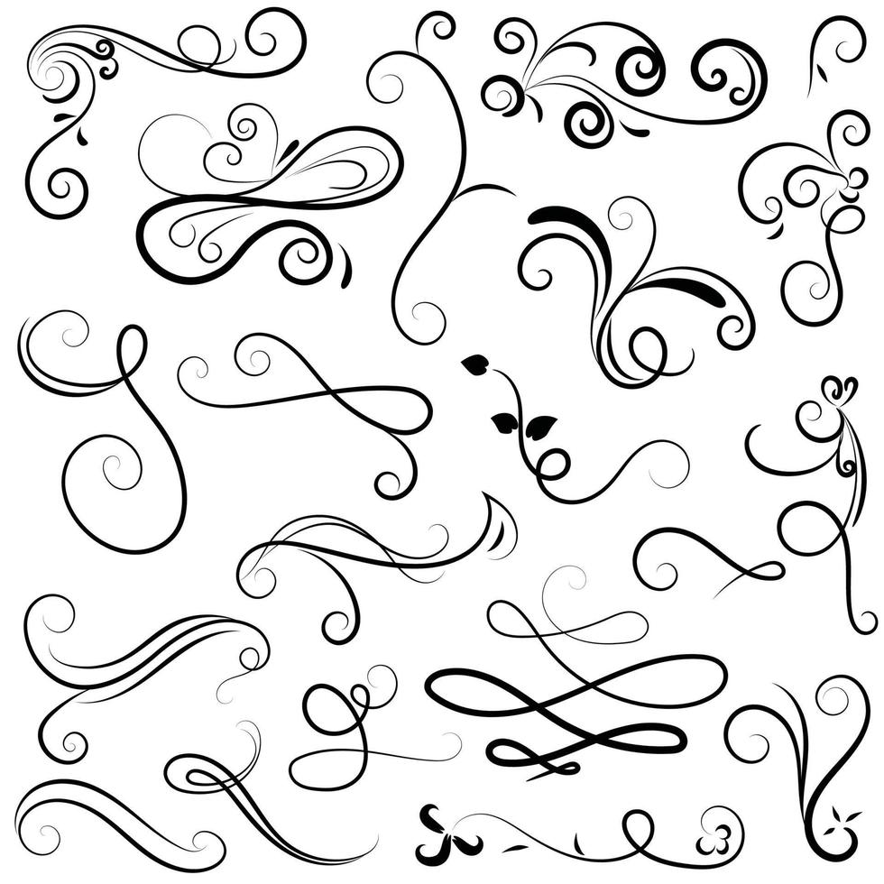conjunto de ilustração vetorial de elementos de design caligráfico de borda e divisores decorativos, linha de redemoinho vintage vetor