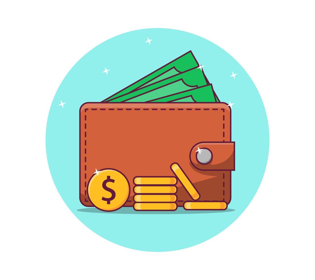 carteira e dinheiro para ilustração de negócios, ícone de economia de dinheiro vetor