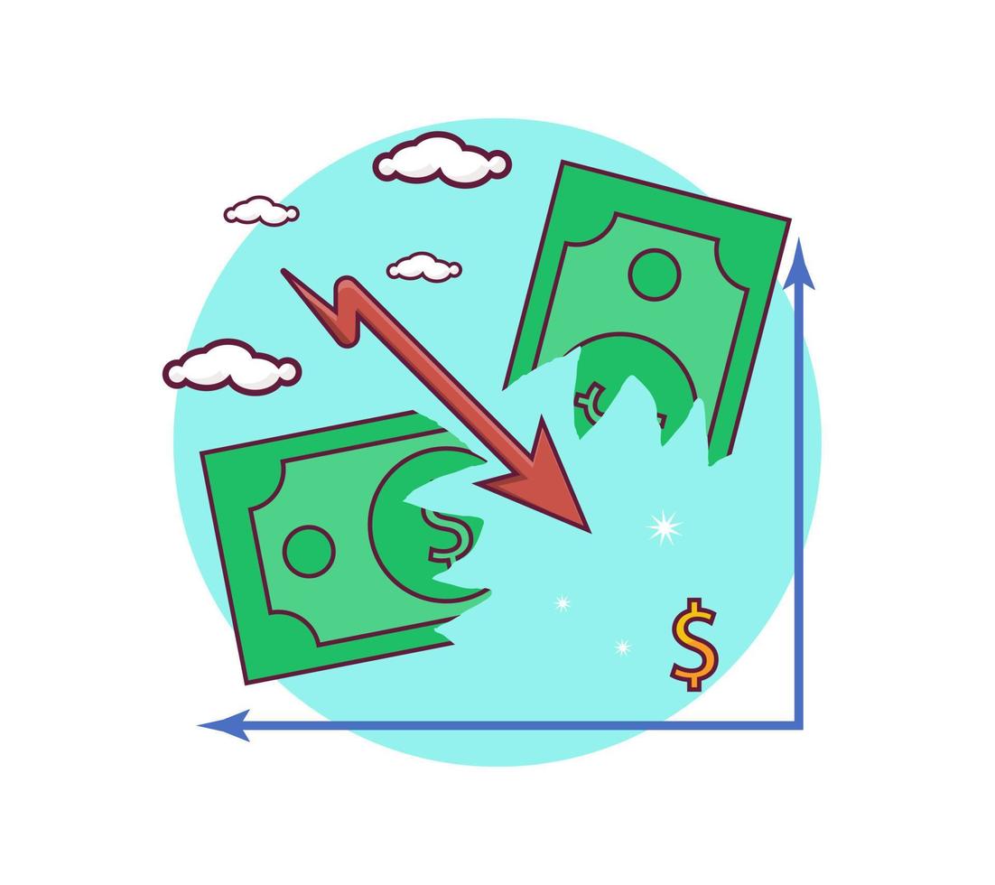 ícone de ilustração de dinheiro de inflação, ícone de negócios e economia vetor