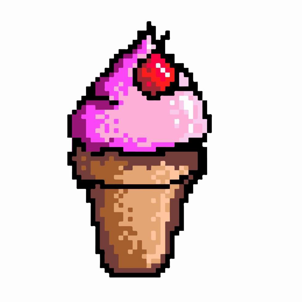 ilustração vetorial de sorvete pixelizado rosa de gelo delicioso vetor