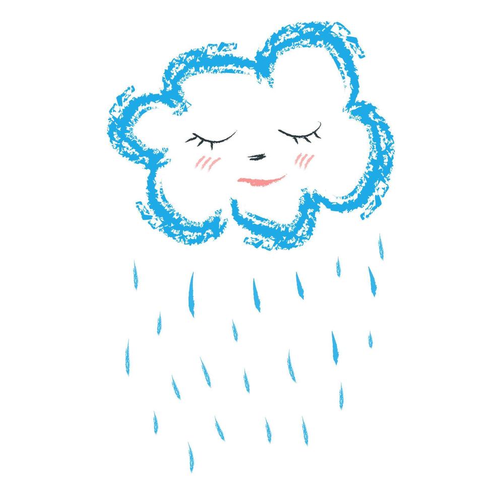 nuvem com chuva ilustração infantil lápis de cera vector óleo