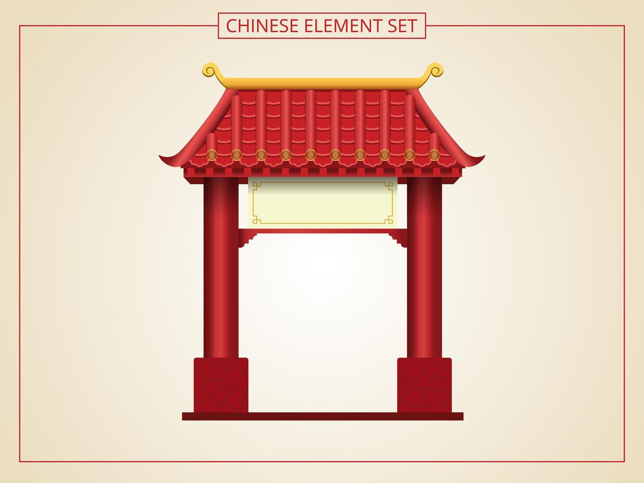 entrada chinesa com telhado vermelho e sinal em branco vetor