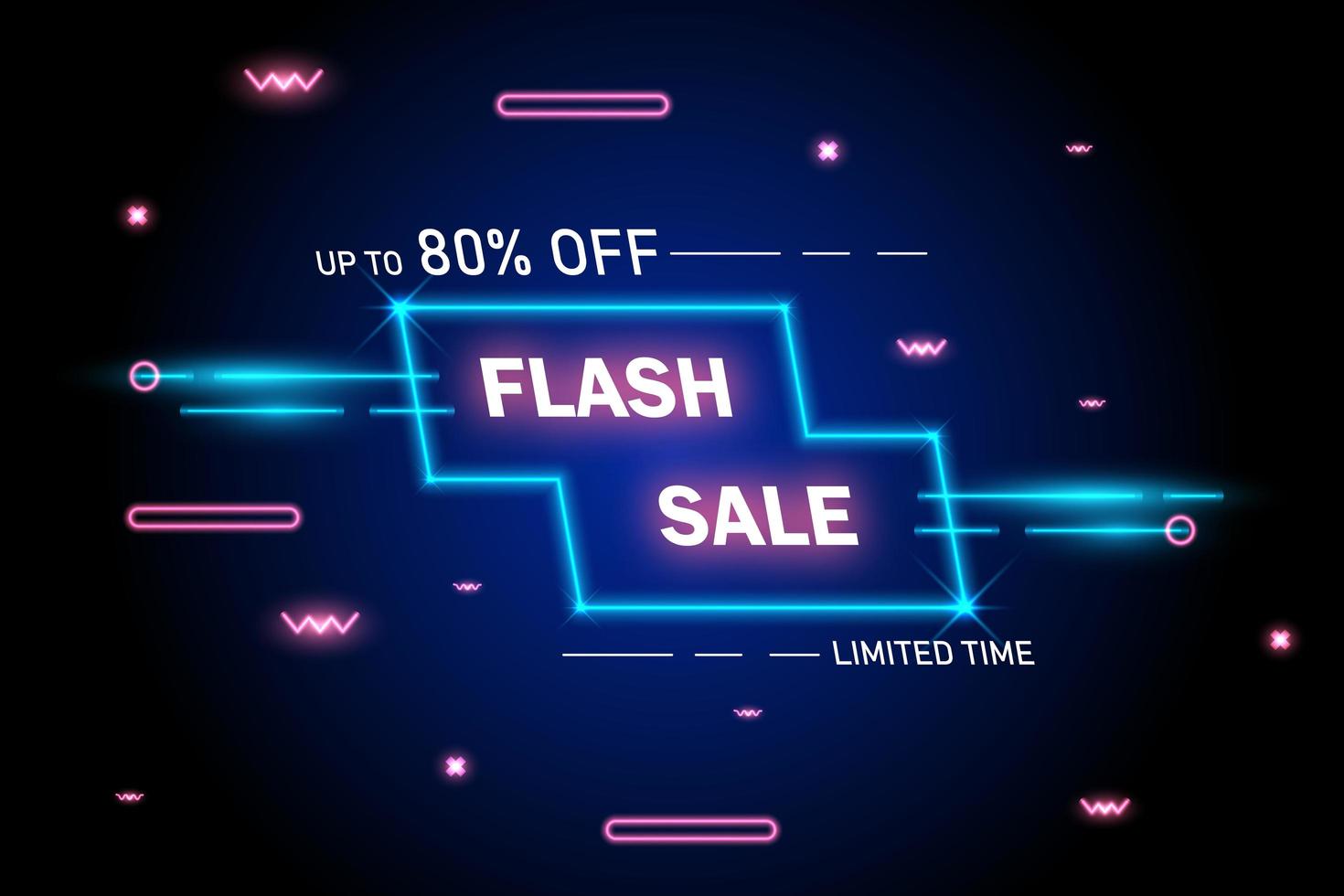 banner de néon brilhante de promoção de venda flash vetor