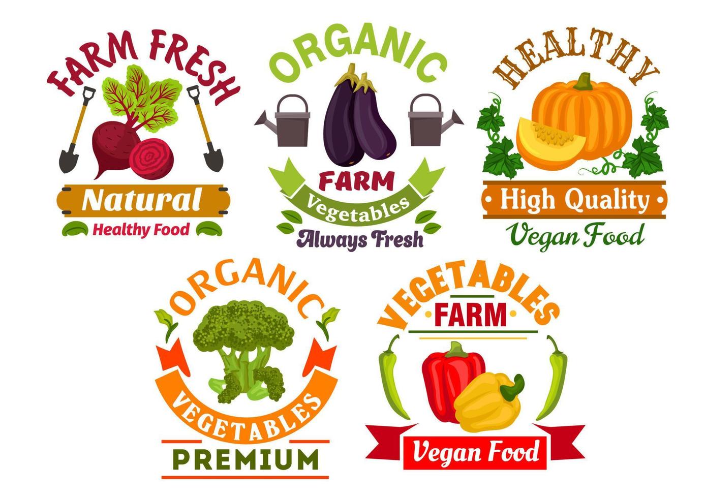 conjunto de emblemas de vegetais orgânicos de fazenda fresca vetor