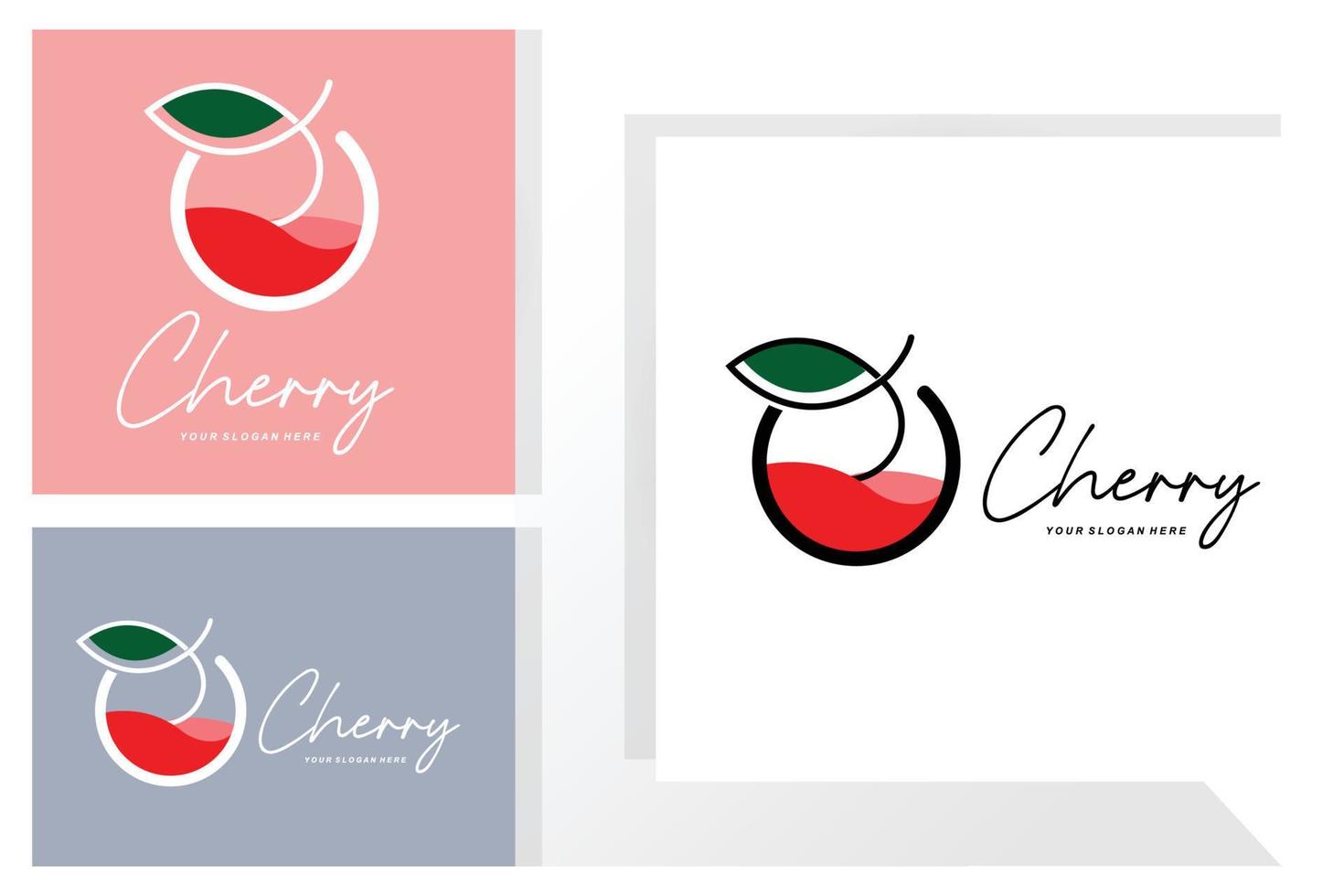 logotipo de fruta cereja, ilustração vetorial de planta de cor vermelha, design de loja de frutas, empresa, adesivo, marca de produto vetor