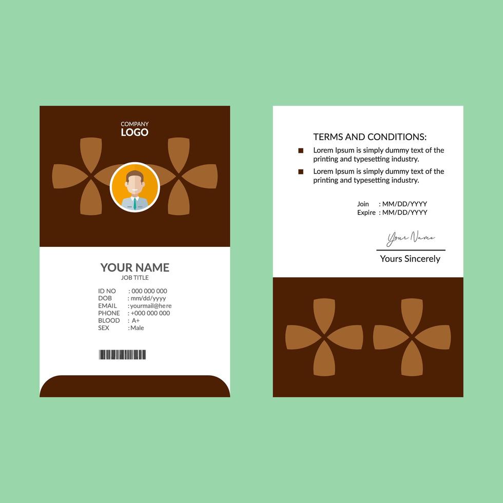 modelo de cartão de identificação com formas florais marrons claras vetor