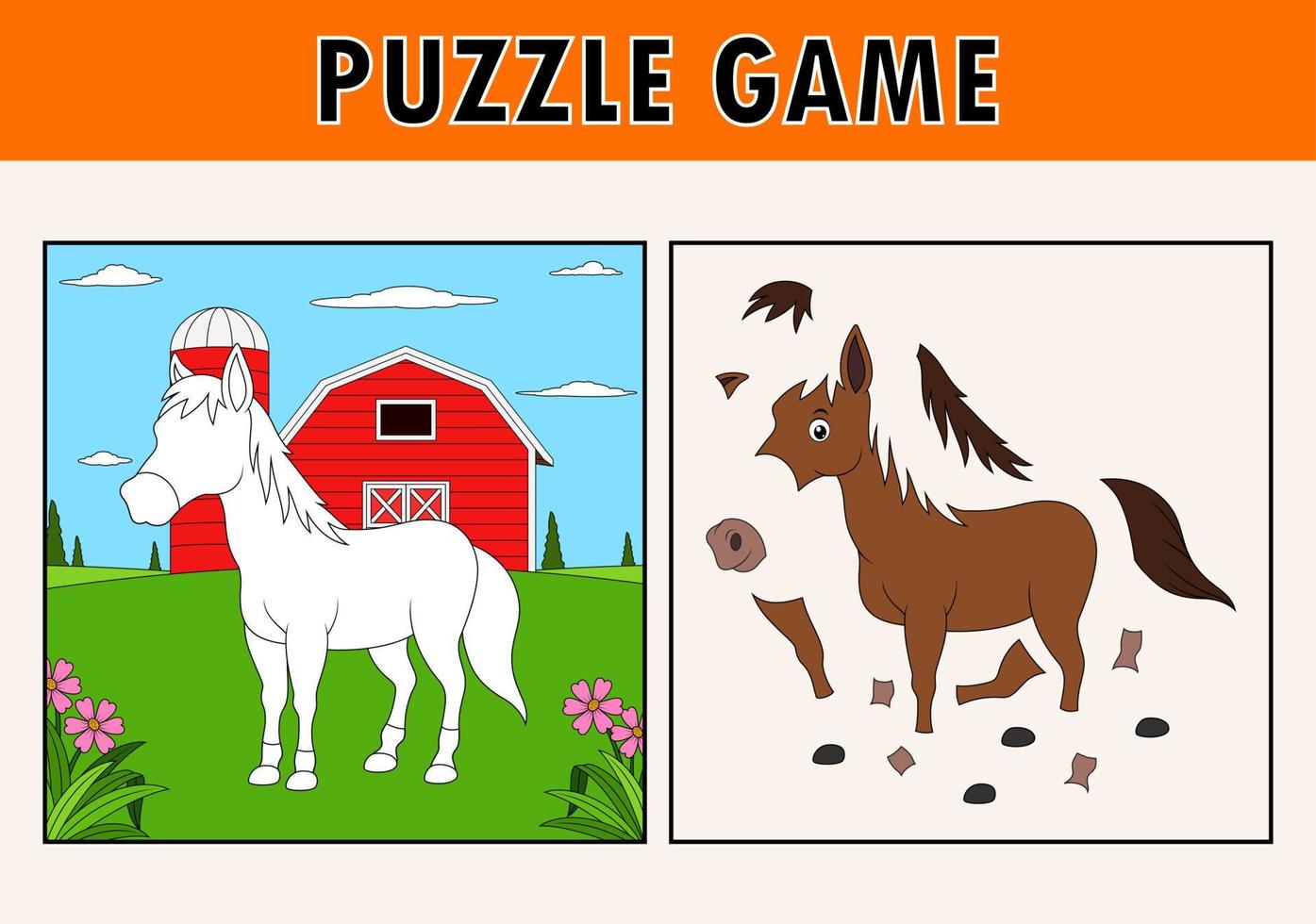 jogo de quebra-cabeça com animal de cavalo fofo vetor