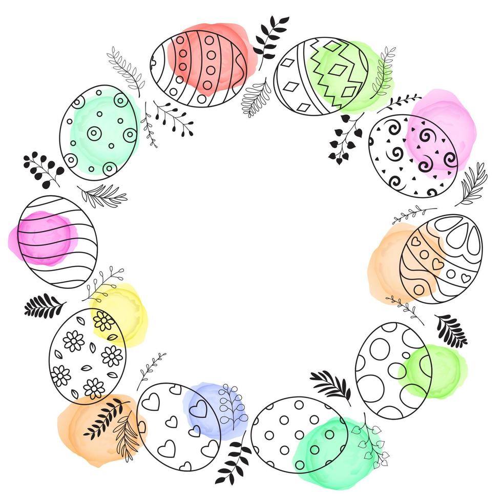 doodle de ovos de páscoa definir coleção com enfeites e ovos coloridos em fundo branco vetor