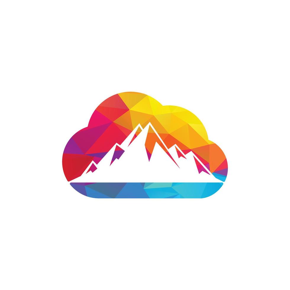 design de logotipo de nuvem de céu de montanha. design de ilustrações de montanha de neve. vetor