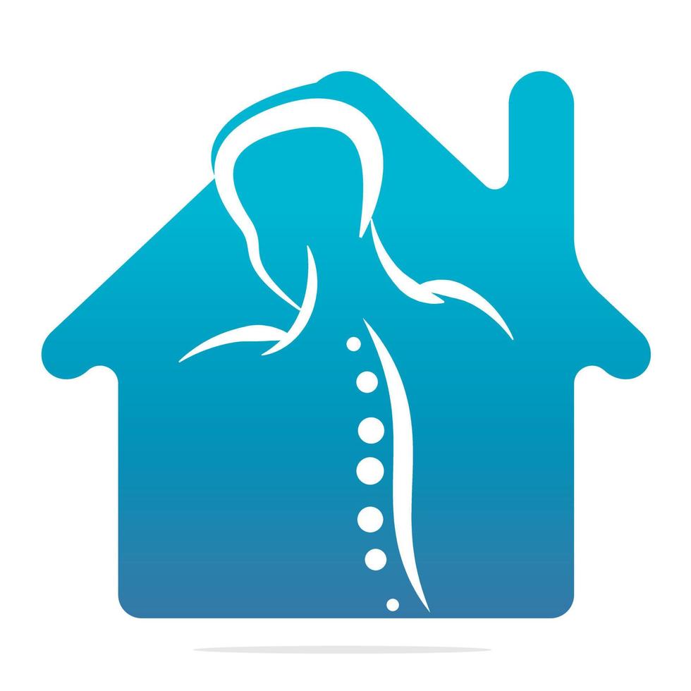 ilustração vetorial de design de logotipo para casa de quiropraxia. logotipo da dor da coluna vertebral humana. logotipo de cuidados com a coluna. vetor