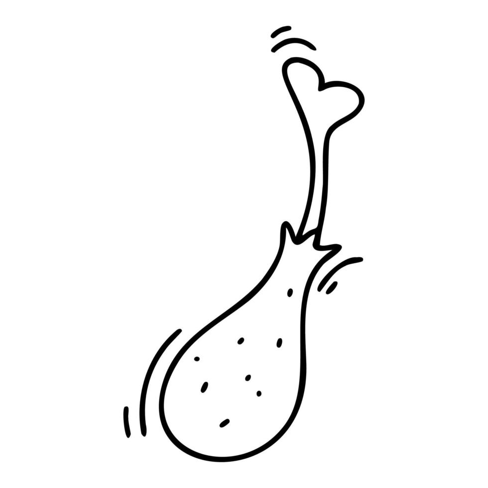 doodle contorno dos desenhos animados perna de frango vetor