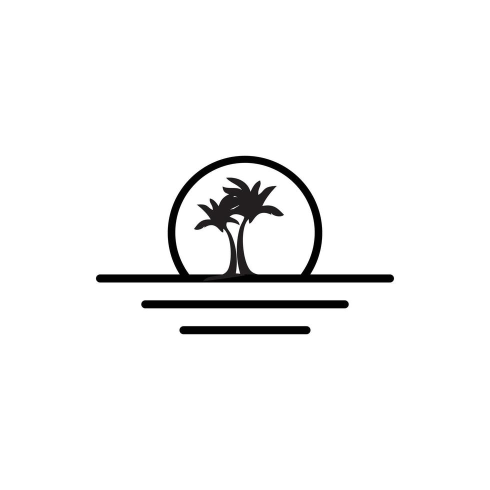 logotipo de design plano de coqueiro à beira da praia vetor