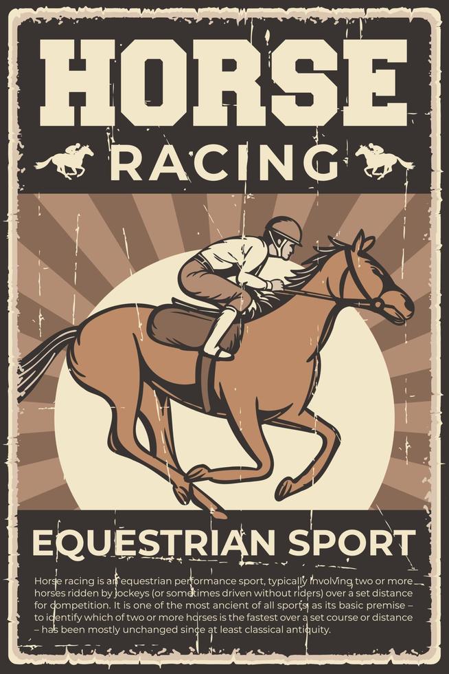 gráfico de vetor de ilustração vintage retrô do esporte equestre de corrida de cavalos apto para cartaz de madeira ou sinalização