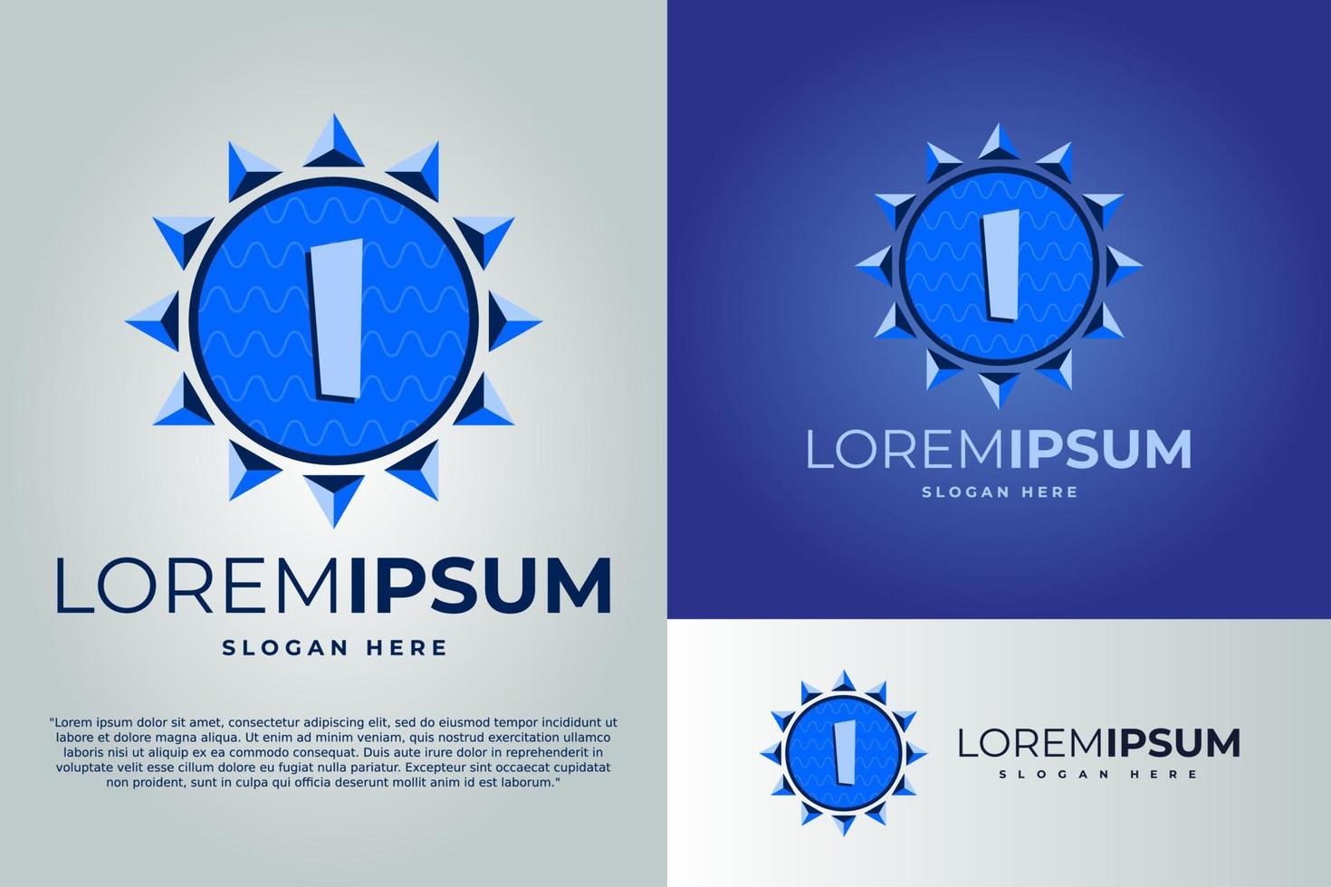 letra i e sol com modelo de ilustração vetorial de design de logotipo de ondas. logotipo do distintivo. modelo de design de logotipo do sol. logotipo do emblema vetor