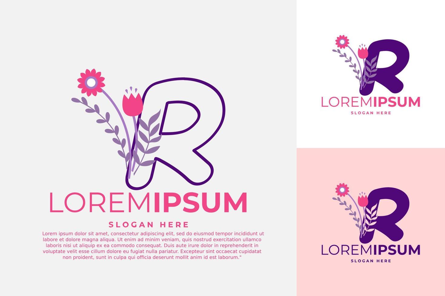 ilustração de modelo de vetor de design de logotipo letra r com flores