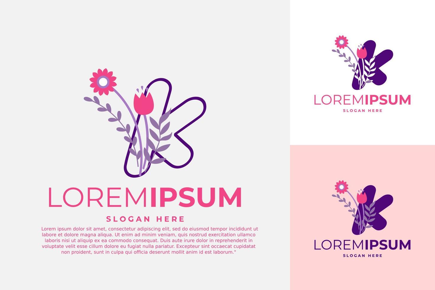 ilustração de modelo de vetor de design de logotipo letra k com flores