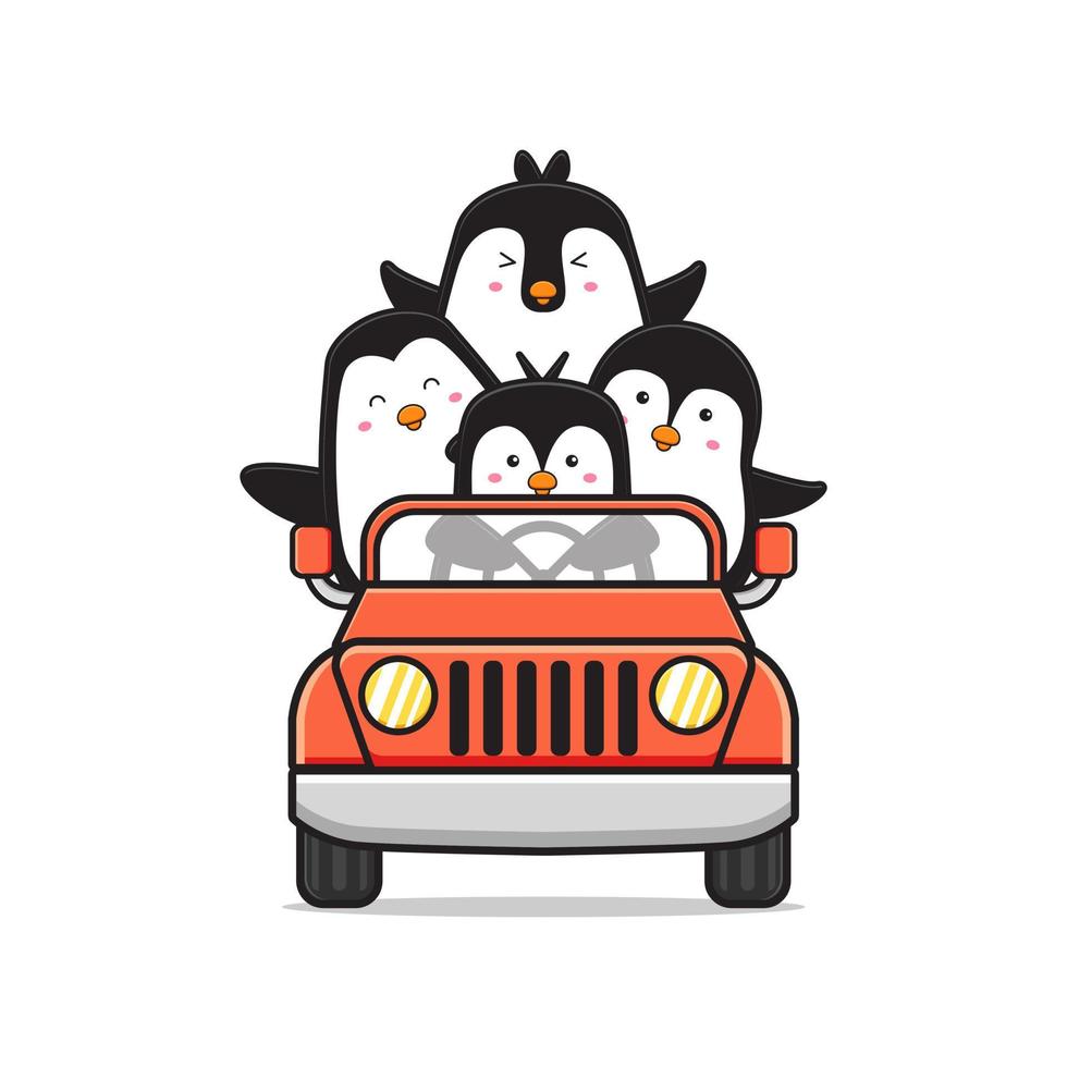 pinguim bonitinho está andando de carro doodle banner fundo papel de parede ícone desenho ilustração desenho vetor