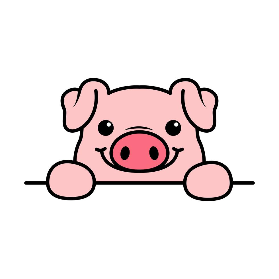 patas de porco bonito acima muro, ícone de desenho animado de cara de porco vetor