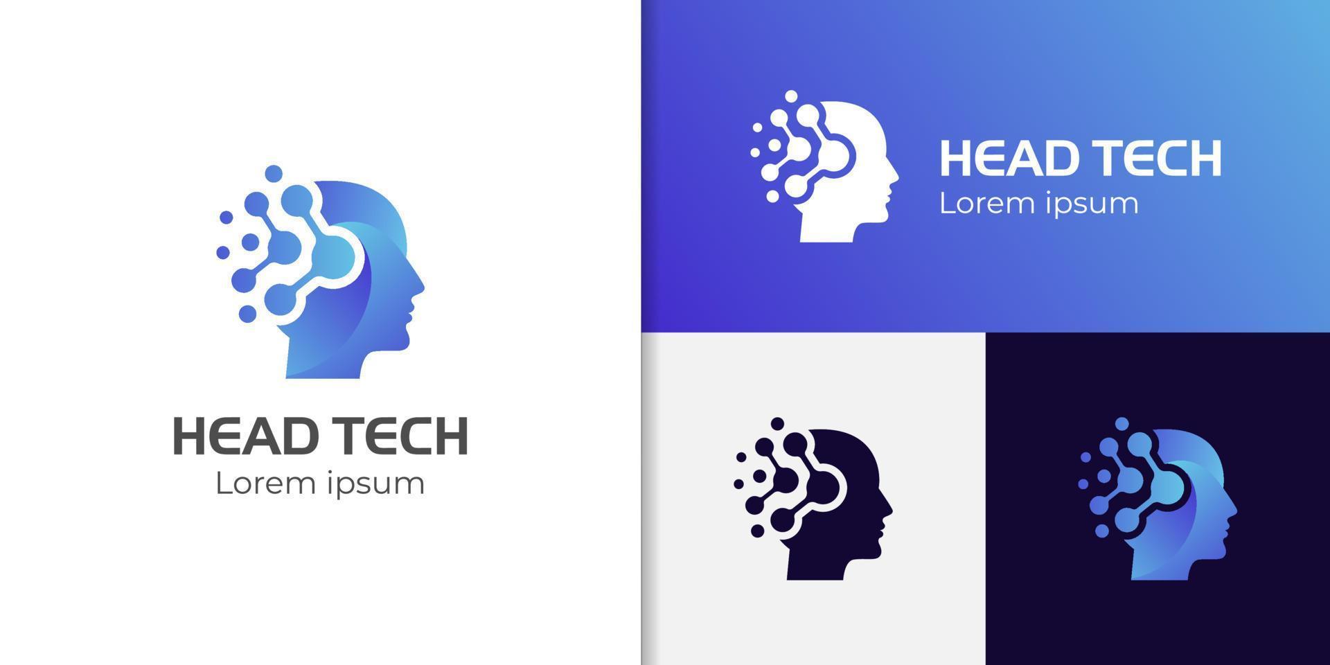 tecnologia humana ou digital humano, símbolo de ícone de tecnologia de cabeça, design de logotipo de tecnologia de robô vetor