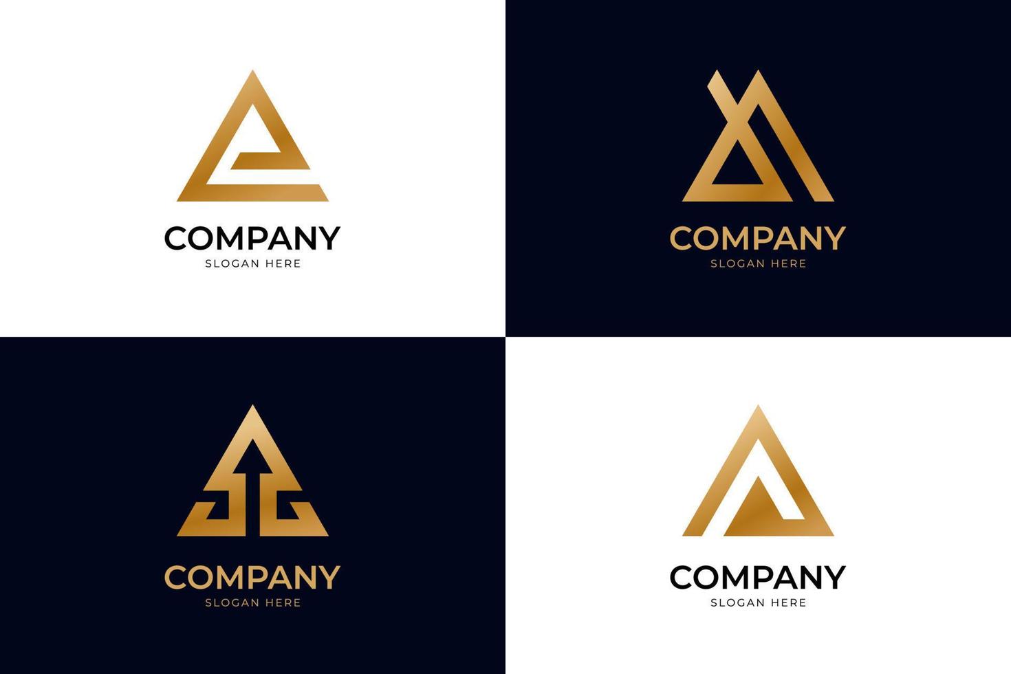letra de triângulo dourado um logotipo de negócios de monograma, logotipo de identidade de empresa elegante simples vetor