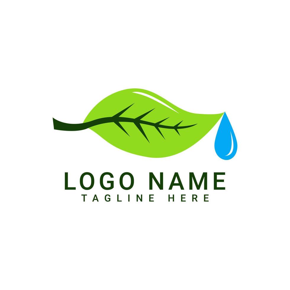 design de logotipo simples de folha e gota de água vetor