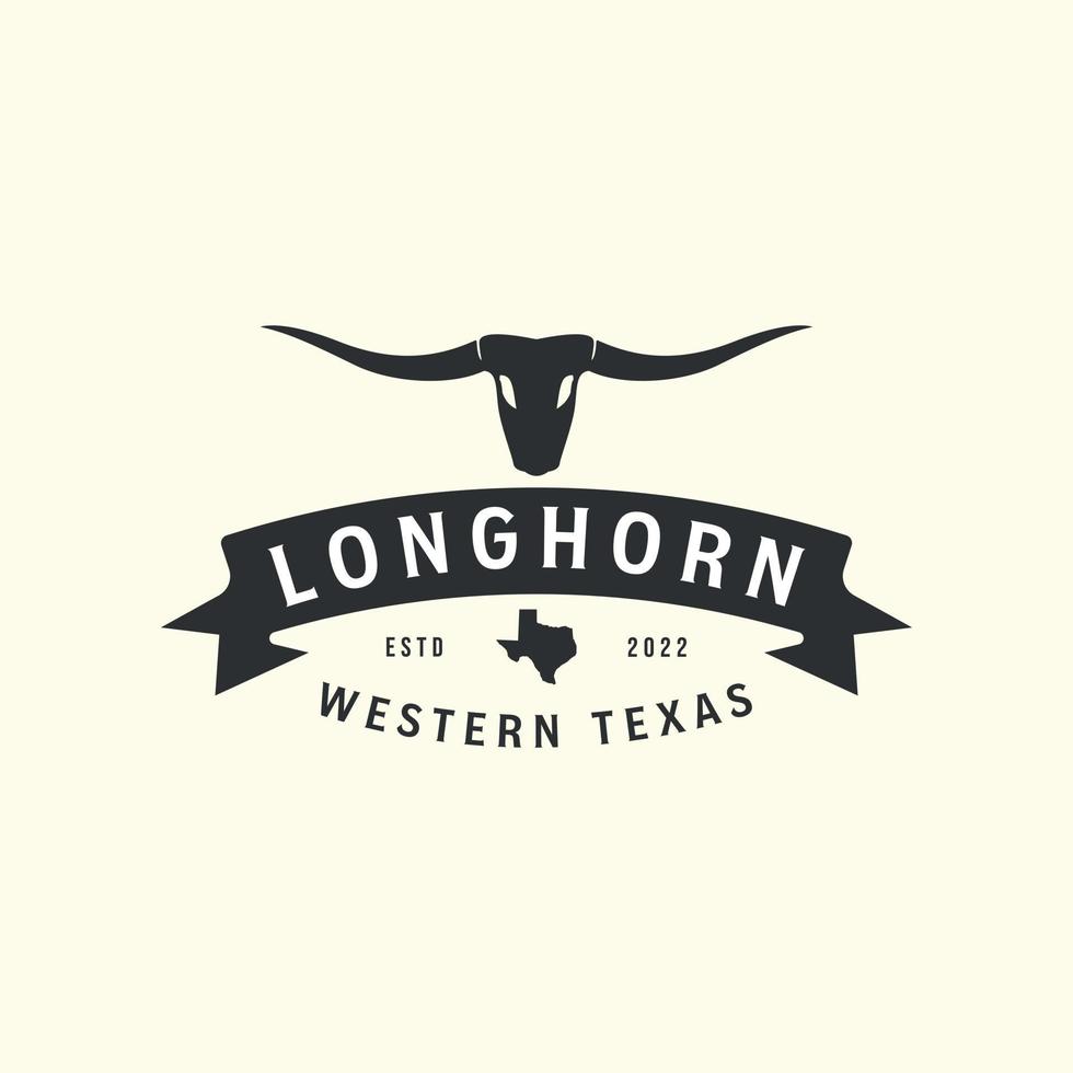 Bull buffalo longhorn com ilustração de modelo de design de ícone de vetor de logotipo de estilo vintage