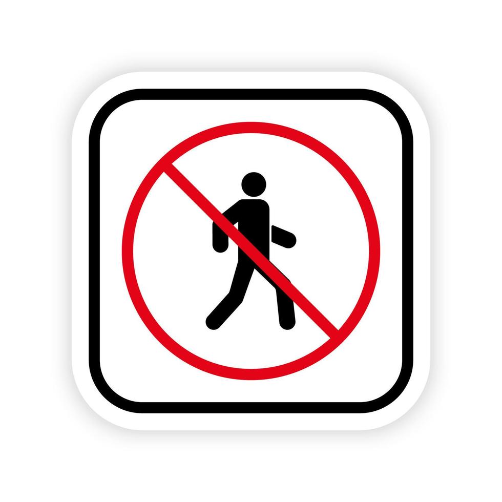 proibição homem pedestre caminhar pelo ícone de silhueta preta de rua. pictograma proibido entrada de pessoas. pedestre proibido entrar no símbolo do círculo de parada vermelha. nenhum sinal de entrada. ilustração vetorial isolado. vetor