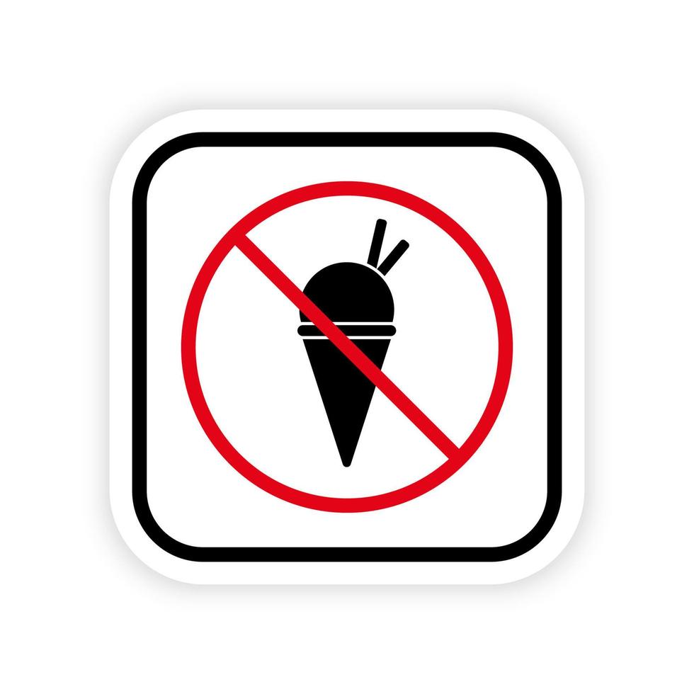 proibição de entrada com sorvete no ícone de silhueta preta de regra de cone de waffle. proibir pictograma sundae. nenhum sinal de informação de sorvete permitido. restrito comer símbolo vermelho da zona de alimentação. ilustração vetorial isolado. vetor