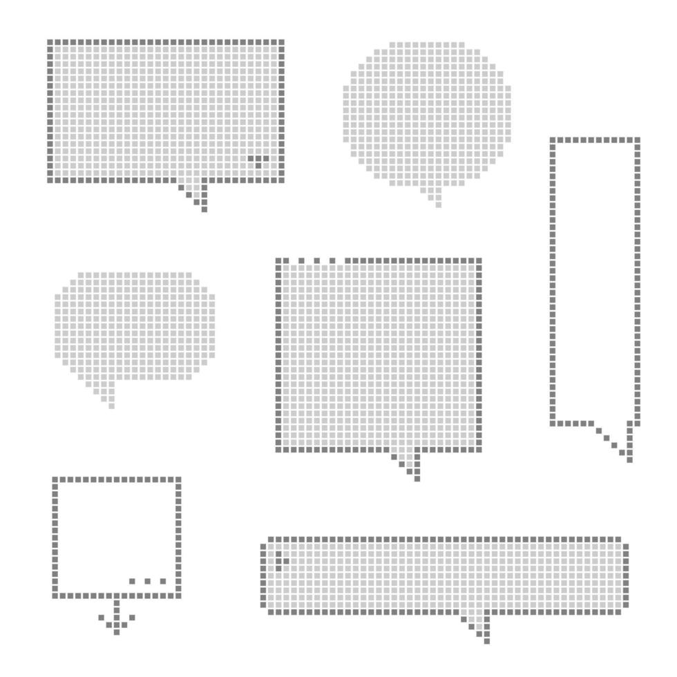 conjunto de coleção de balão de bolha de fala de pixel de linha de 8 bits de jogo retrô cor preto e branco, ilustração vetorial de design plano vetor