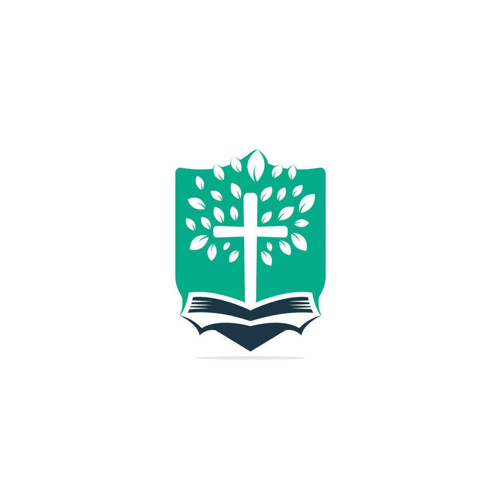 design do logotipo da igreja da árvore cruzada da bíblia. vetor