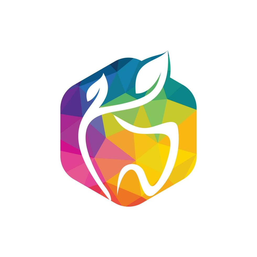 design de logotipo de vetor dental natural. design de logotipo de ícone de dente e folha.