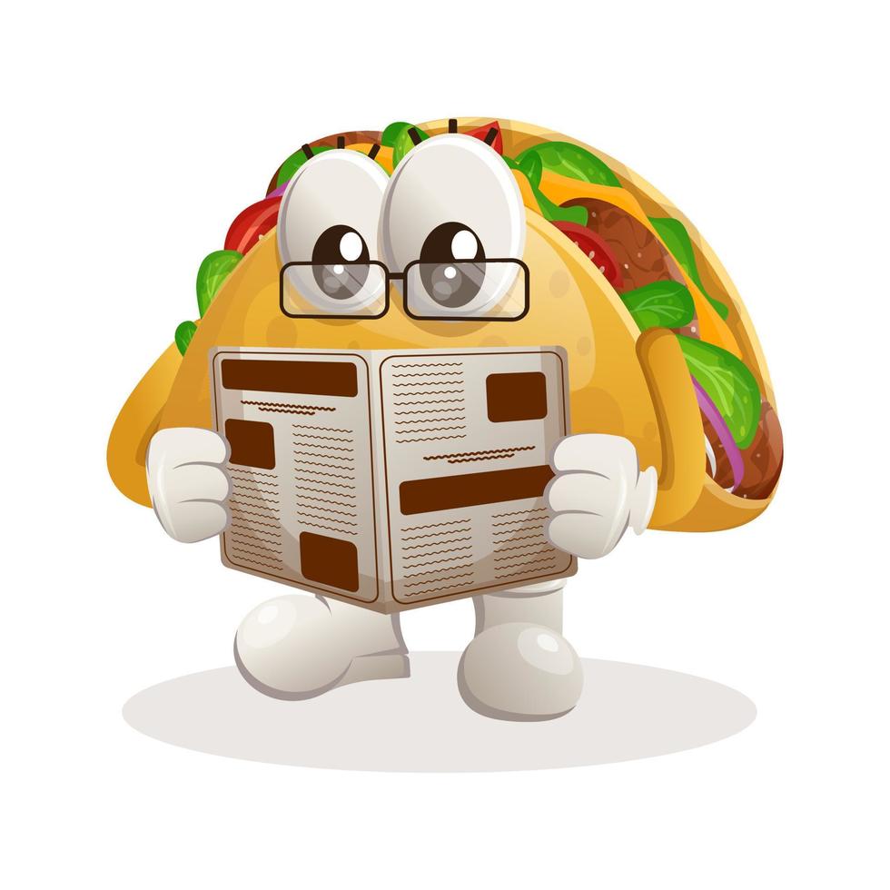 mascote de taco fofo lê jornais vetor