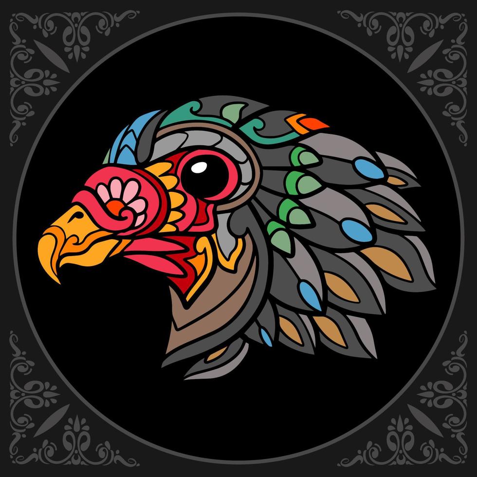 artes de mandala de águia colorida isoladas em fundo preto vetor
