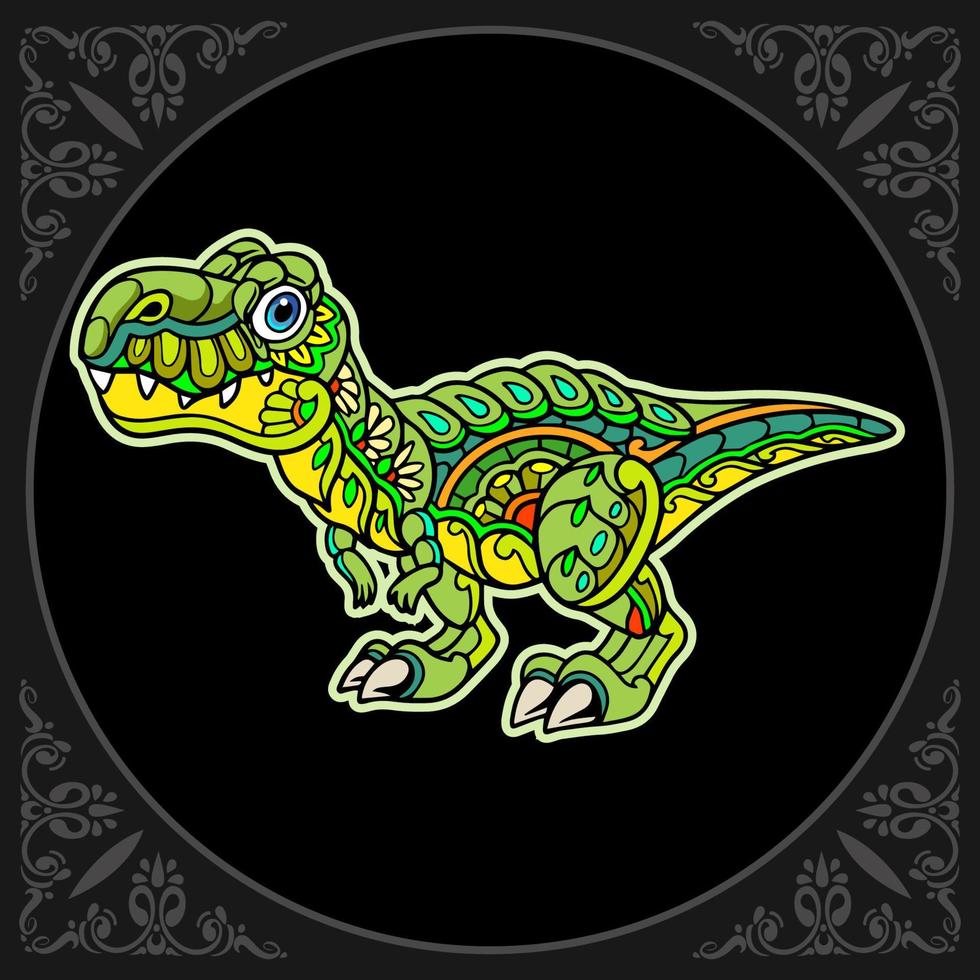 artes coloridas da mandala do tiranossauro rex isoladas no fundo preto vetor