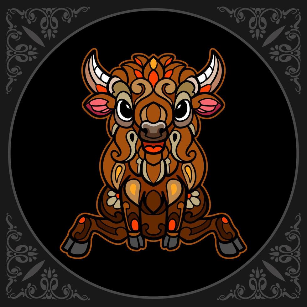 artes coloridas da mandala do bisonte isoladas no fundo preto vetor