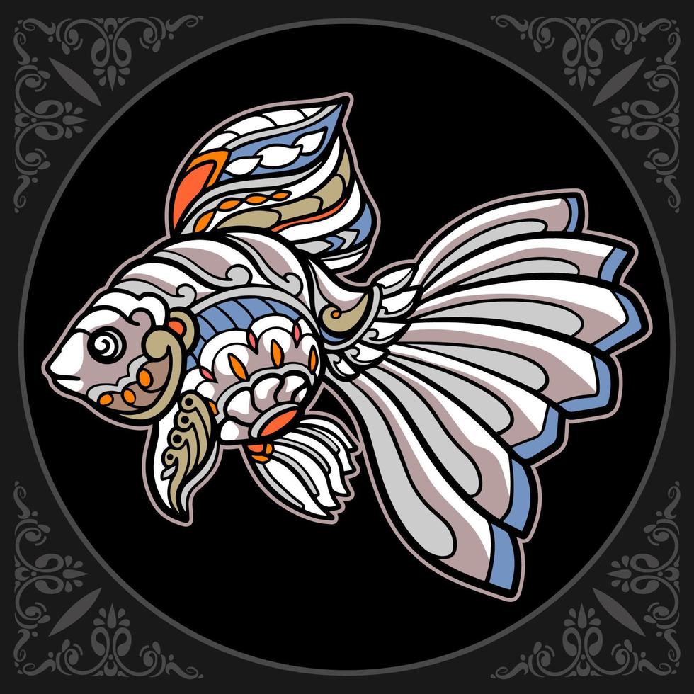 artes coloridas de mandala de peixinho dourado isoladas em fundo preto vetor