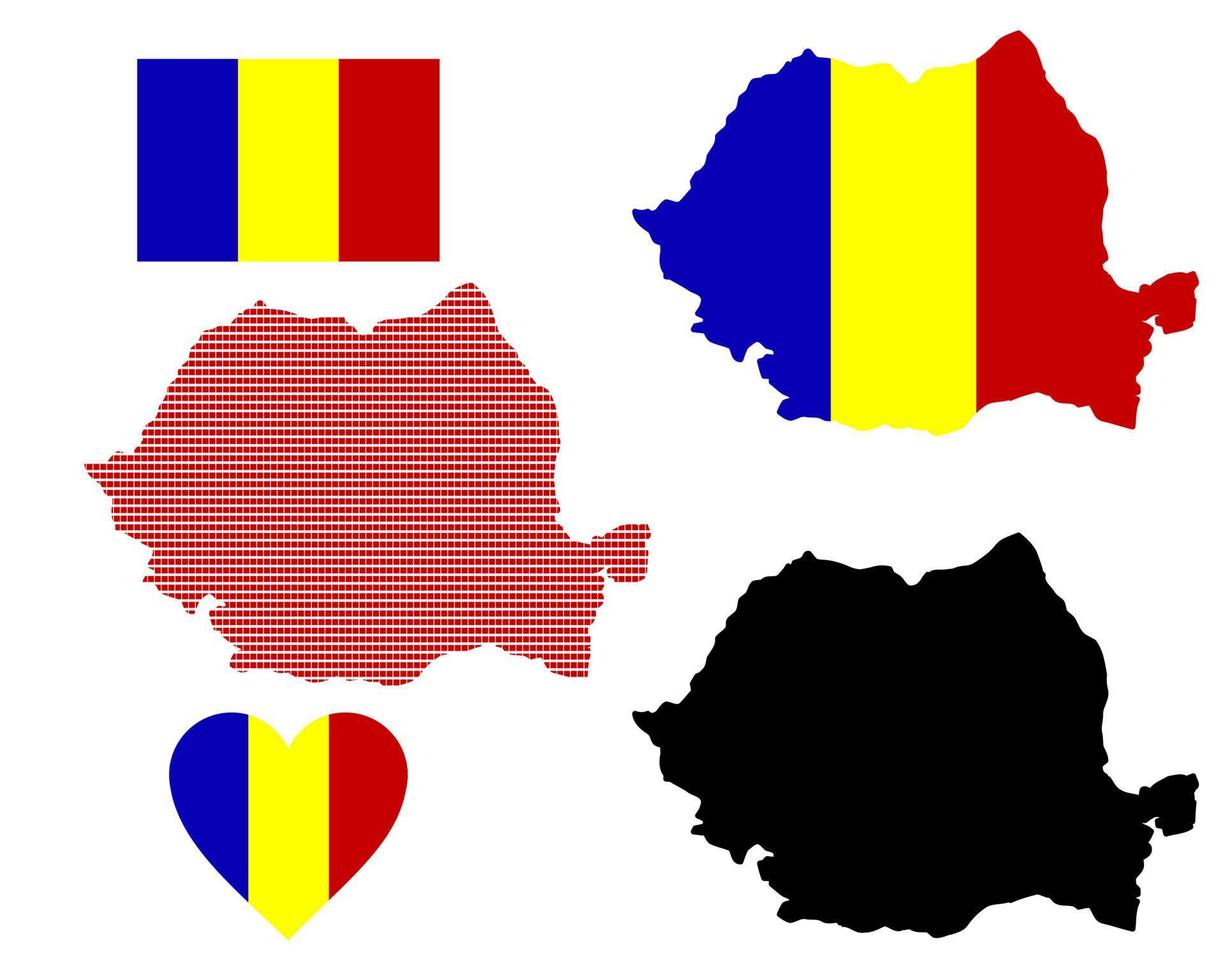 mapa e bandeira do símbolo da Roménia em um fundo branco vetor