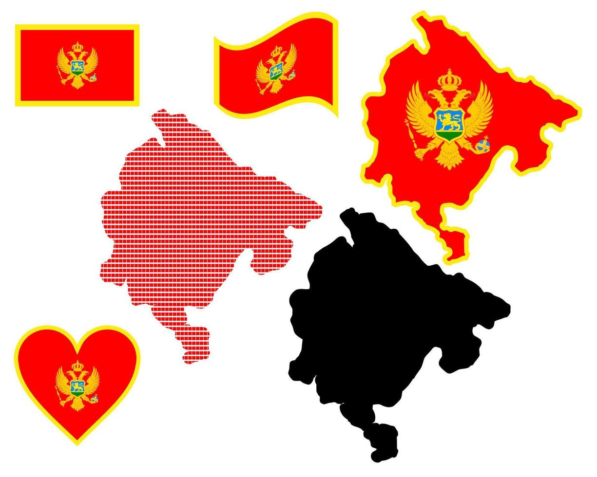 bandeira do mapa e símbolo de montenegro em um fundo branco vetor