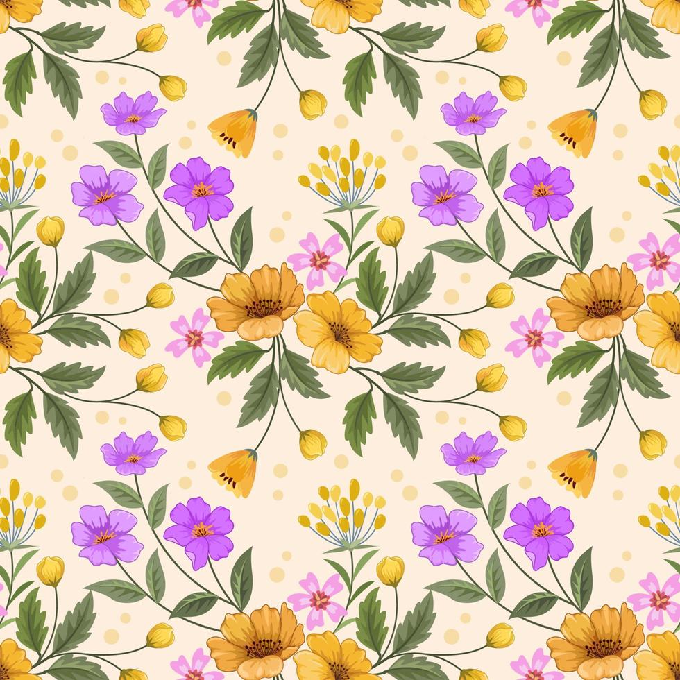 mão colorida desenhar flores em fundo amarelo. vetor