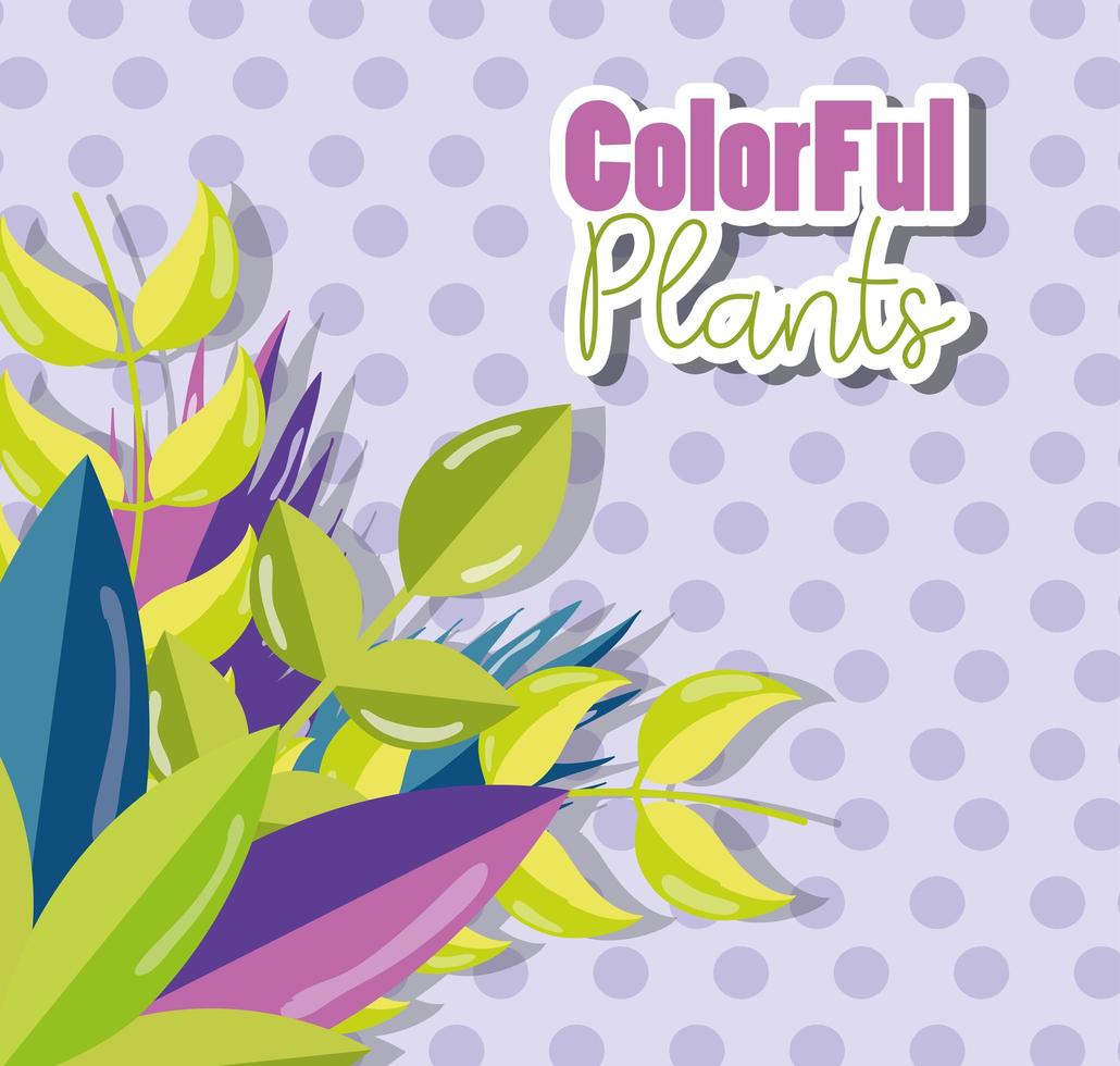 projeto de plantas coloridas em fundo lilás vetor