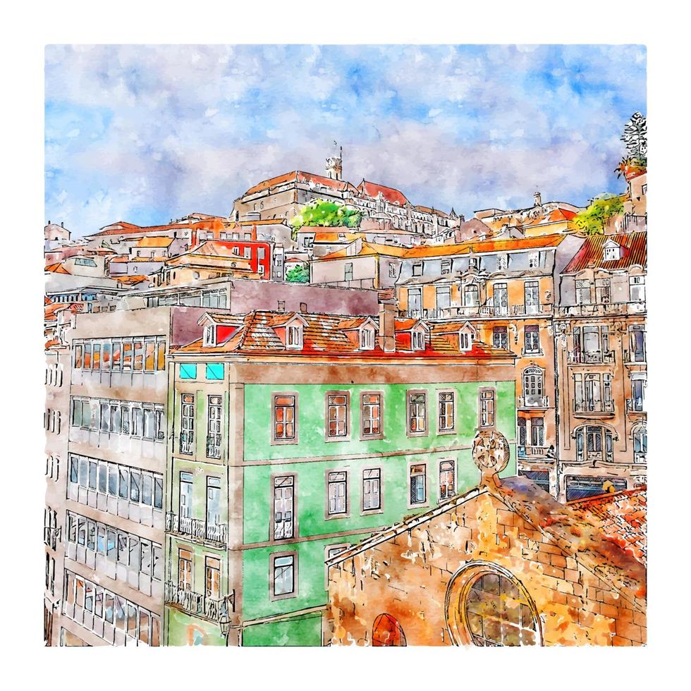 coimbra portugal esboço em aquarela ilustração desenhada à mão vetor