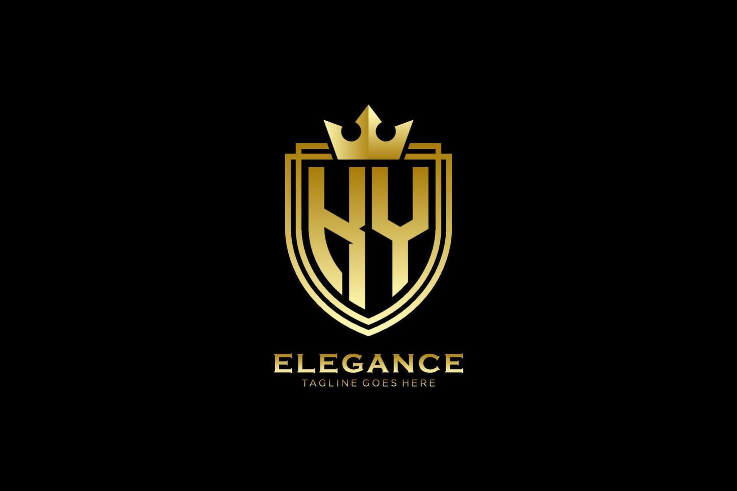 logotipo de monograma de luxo elegante inicial ky ou modelo de crachá com pergaminhos e coroa real - perfeito para projetos de marca luxuosos vetor