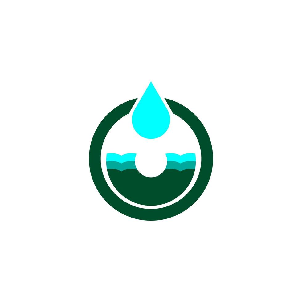 gotas de água caindo no logotipo do ícone do mar e da terra verde vetor